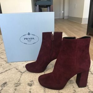 NEW Prada platform maroon booties